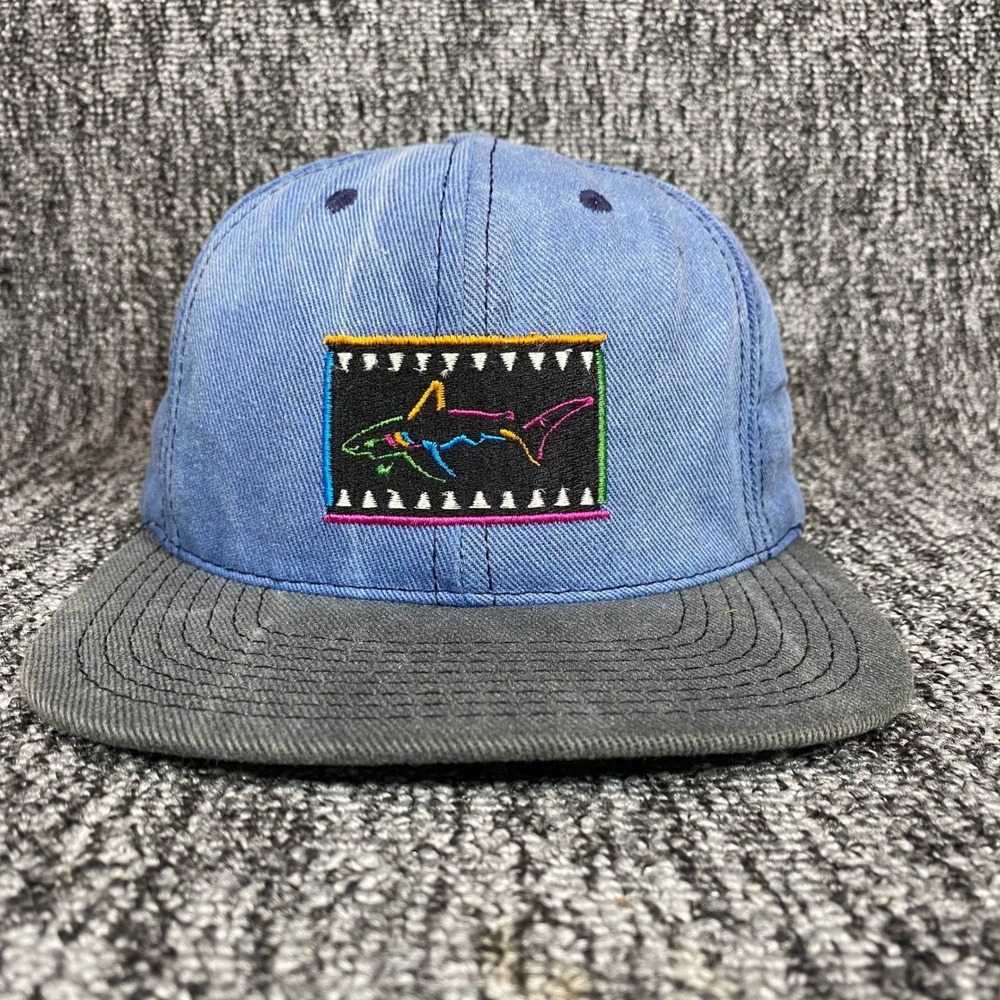 VTG 90s Reebok Greg Norman Shark ACDelco Strapback Hat Made USA Blue Leather
